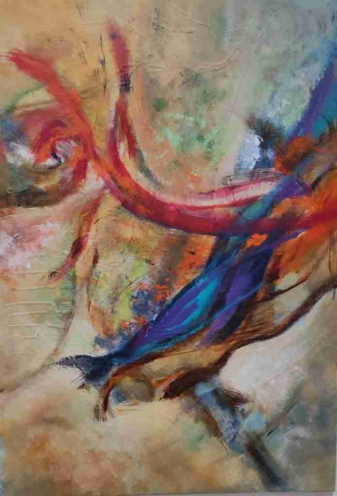 Il pesce, quadro astratto in tecnica mista e acrilico su tela 100 × 70 cm di Angela Cortese