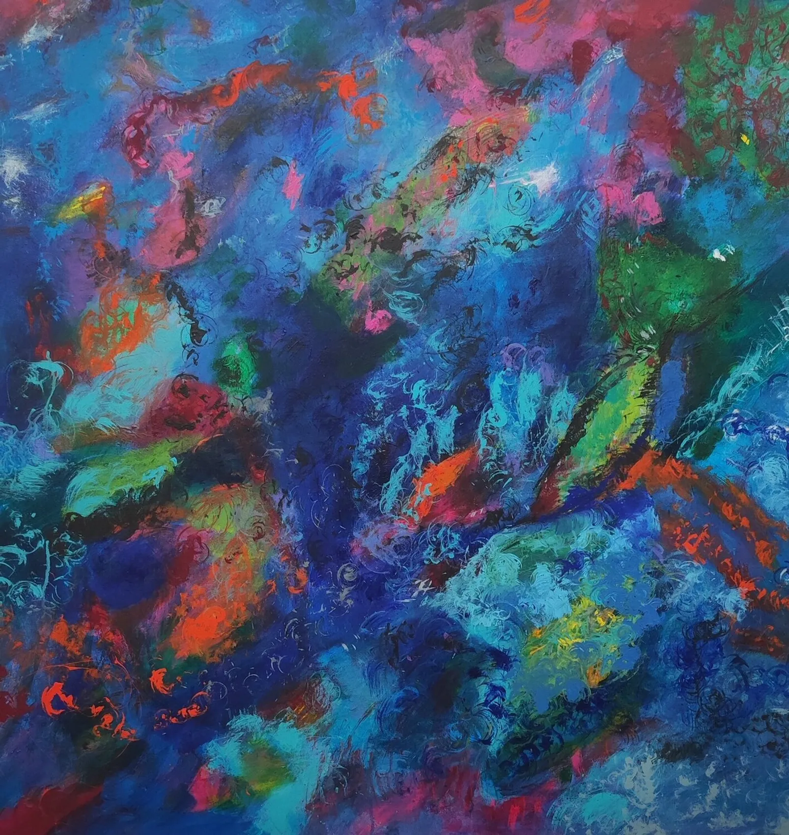 Acquario, quadro astratto acrilico su tela 100 x 100 cm di Angela Cortese