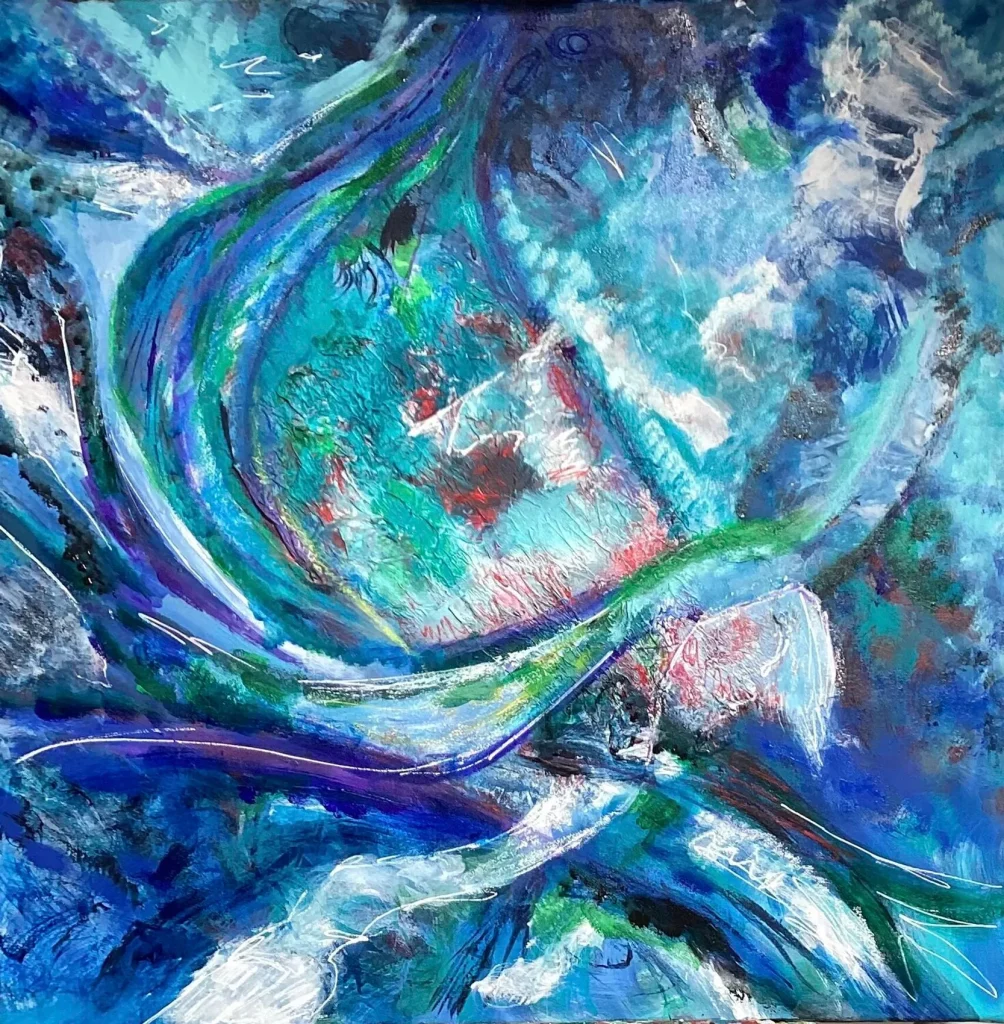 New energy, quadro astratto tecnica mista e acrilico su tela 80 x 80 cm di Angela Cortese