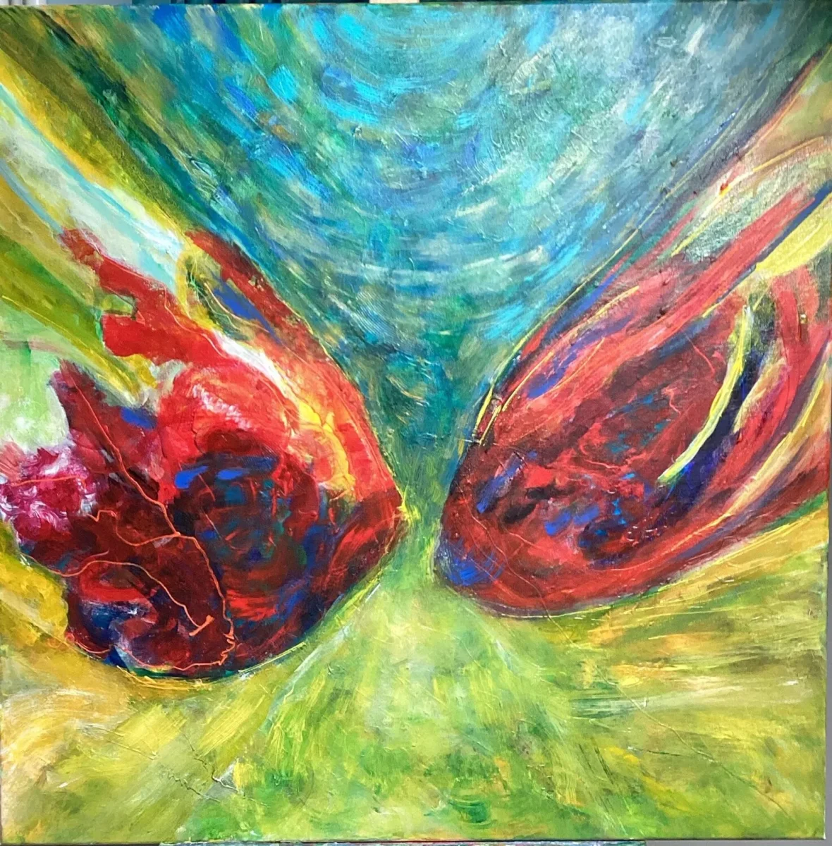 Resistenza, quadro astratto acrilico su tela 80 × 80 cm di Angela Cortese