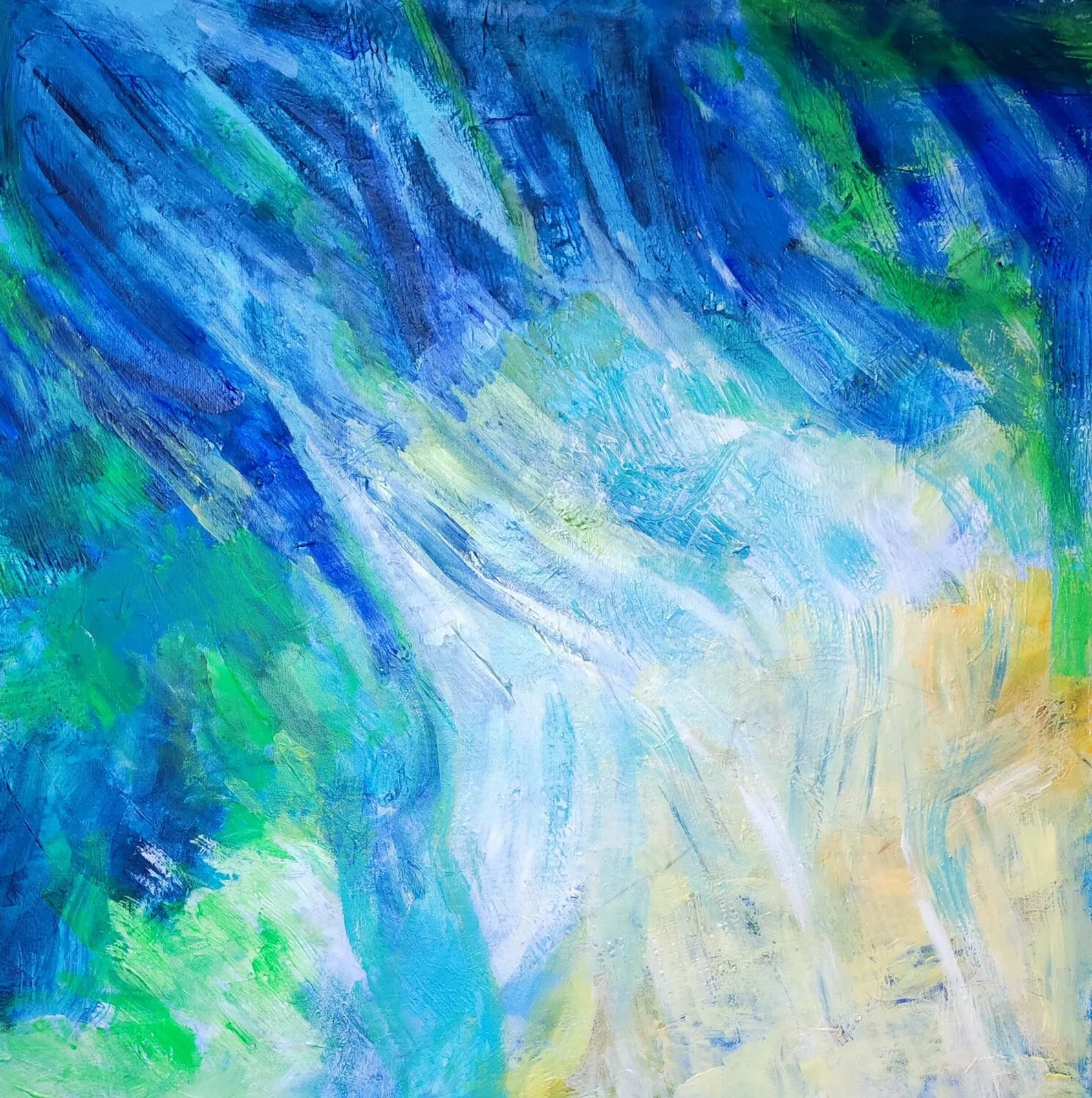 Il mare dall'alto, quadro astratto acrilico su tela 80 x 80 cm di Angela Cortese